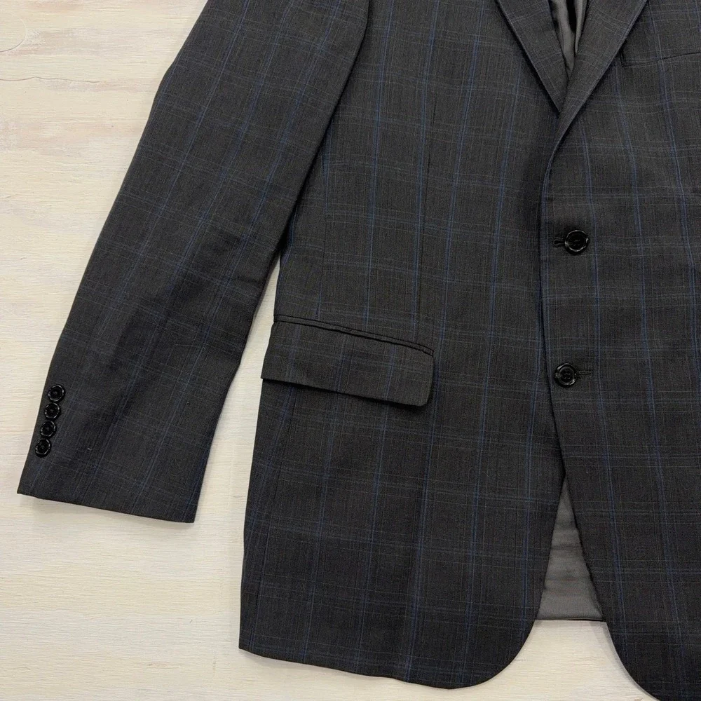 Hart Schaffner Marx Suit Jacket Plaid 2-Button Sport Coat Charcoal Blue Mens 42R